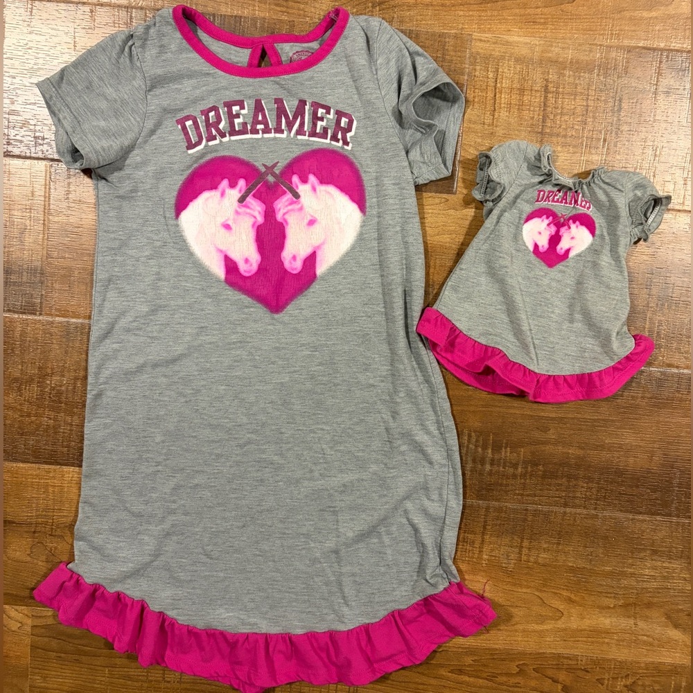 Girls 7/8 Nightgown with matching 18 in doll Nightgown